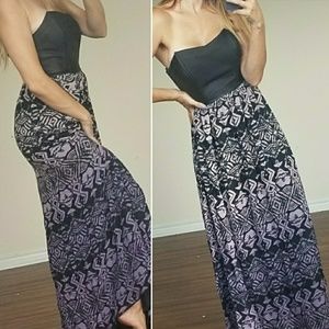 Gypsy 05 100% silk black corset maxi dress purple